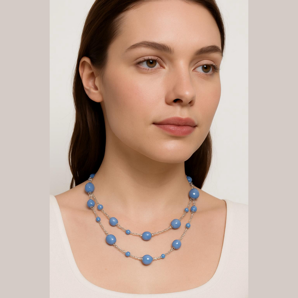 Brooks Brothers Blue Tinted Jade Stone and Silver Necklace